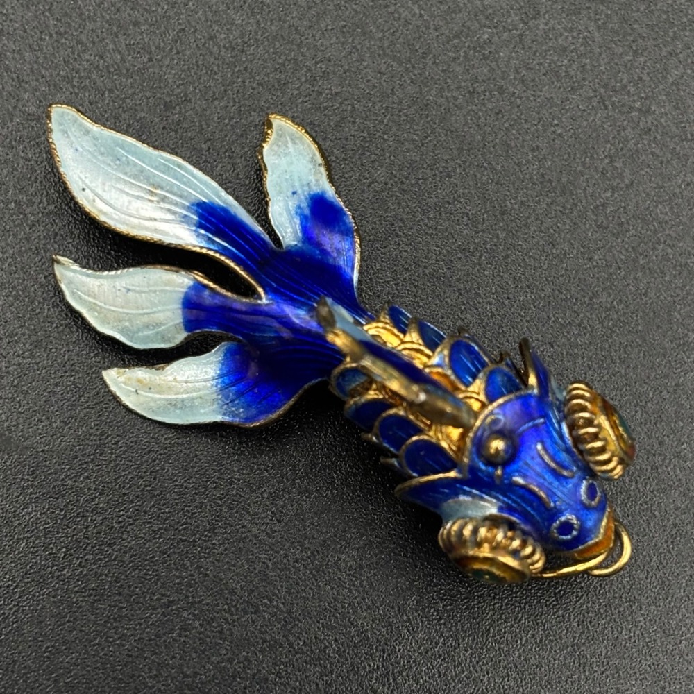 Vintage Cloisonne Articulated Koi Fish Pendant Blue Enamel 2 Inch 00138